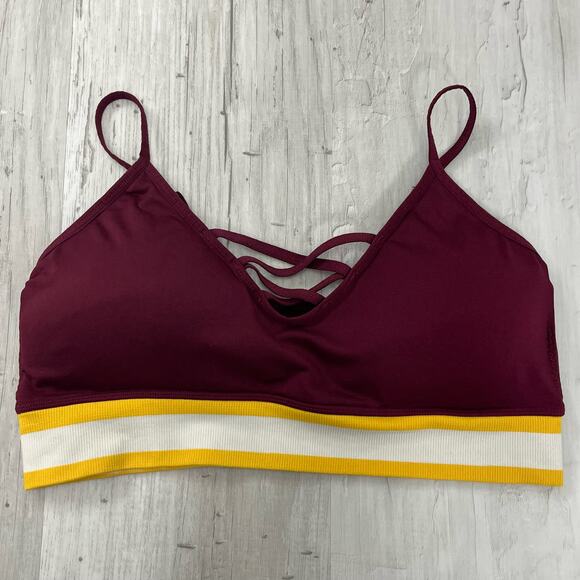 Flirtitude Maroon Yellow Padded Strappy Front Sports Bra Large - Picture 1 of 7